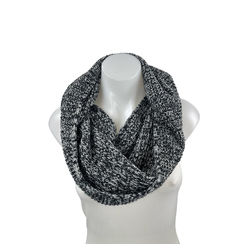 Aritzia TNA Black Marled Knit Cozy Cable Wrap Winter Infinity Neck Scarf OS